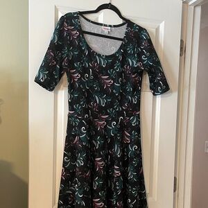 LuLaRoe Black and Teal Swirl Midi Dress